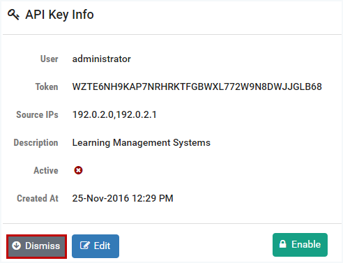 API Key Dismiss